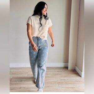 Light Wash Blue Floral Barrel Jeans